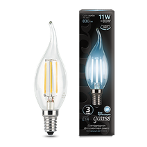 Изображение товара Gauss Лампа Filament Свеча на ветру 11W 830lm 4100К Е14 LED Изображение товара Gauss Лампа Filament Свеча на ветру 11W 830lm 4100К Е14 LED