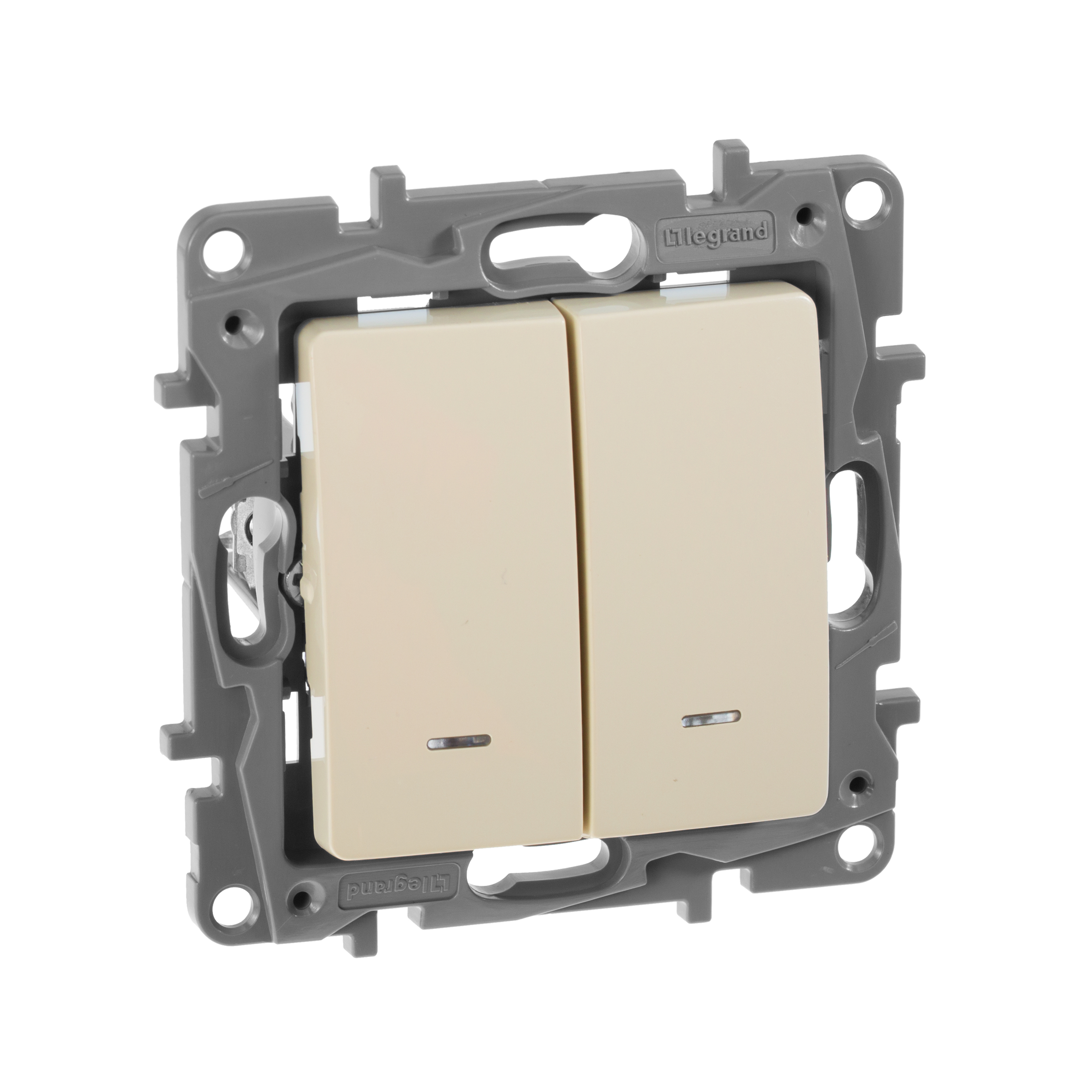 Изображение товара Legrand Etika Слоновая кость Выключатель 2-х клавишный с подсветкой, 10А, Винтовые клеммы.