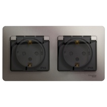 Изображение товара Systeme Electric Glossa Платина Розетка 2-ая с/з, со шторками, в сборе, IP44