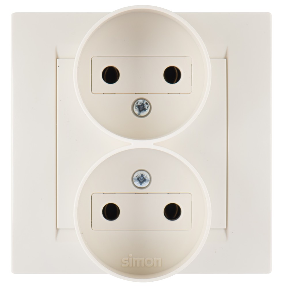 Изображение товара Розетка Simon 15 Бежевый Без заземления с рамкой 2 поста