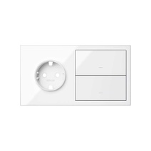 Изображение товара Simon 100 Белый глянец Кит 2 поста, фронт. Накладка на 1 розетку Schuko + 2 клавиши выключателей