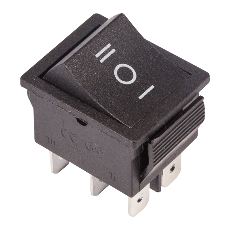 Изображение товара Выключатель клавишный REXANT 250V 15A ON-OFF-ON черный с нейтралью