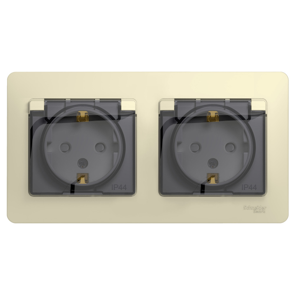 Изображение товара Systeme Electric Glossa Беж Розетка 2-ая с/з, со шторками, в сборе, IP44