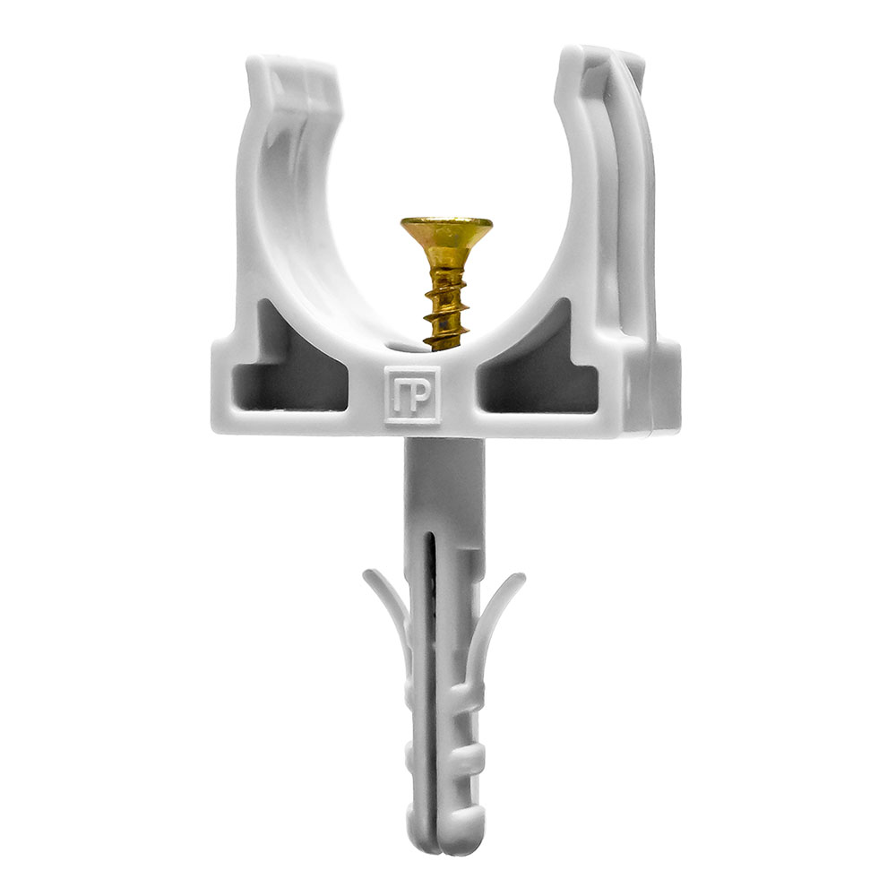 Изображение товара Промрукав Крепеж-клипса с дюбелем и саморезом серая д25 (100шт/900шт уп/кор)