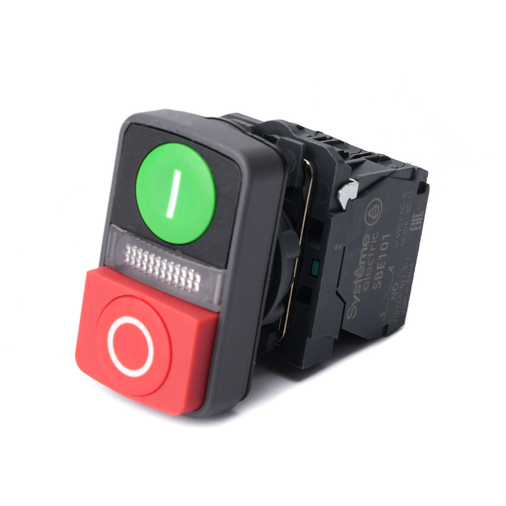 Изображение товара Systeme Electric Кн двойн SB5 в сборе модуль 22мм з"I"+сиг ламп+кр выст"О" пластик 230ВАС 1НО+1НЗ