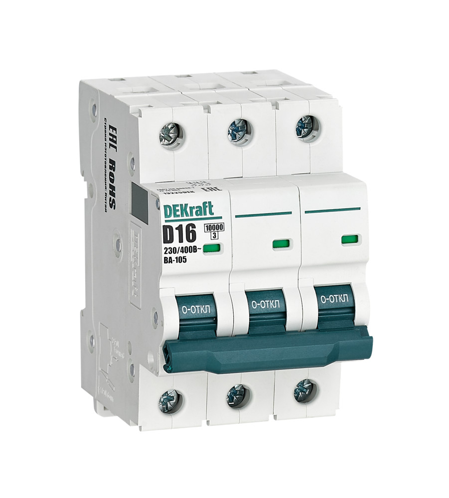 Изображение товара DEKraft VA105-3P-020A-D: автоматический выключатель 3P, 20A, D, IP20