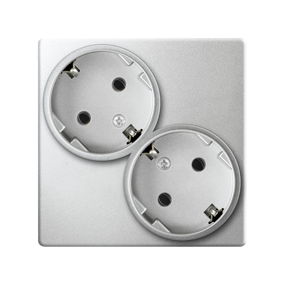 Изображение товара Simon 24 Алюминий Розетка двойная с заземлением Schuko 2х2Р+Е 16A 250В~