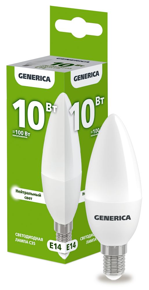 Изображение товара IEK GENERICA Лампа LED C35 свеча 10Вт 230В 4000К E14