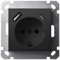 Изображение товара Jasmart G Черный матовый Розетка с/з со шторками 16A c USB A+C 25W