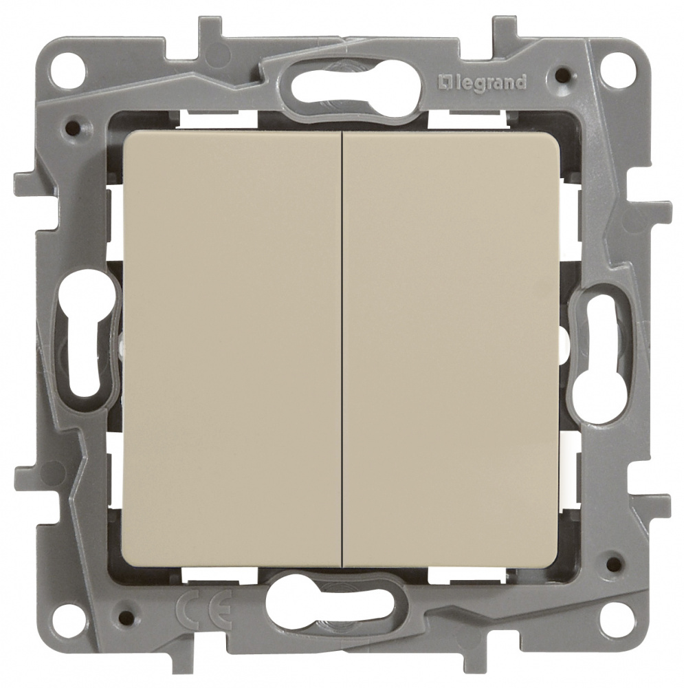 Изображение товара Legrand Etika Слоновая кость Выключатель 2-х клавишный, 10А, Винтовые клеммы.