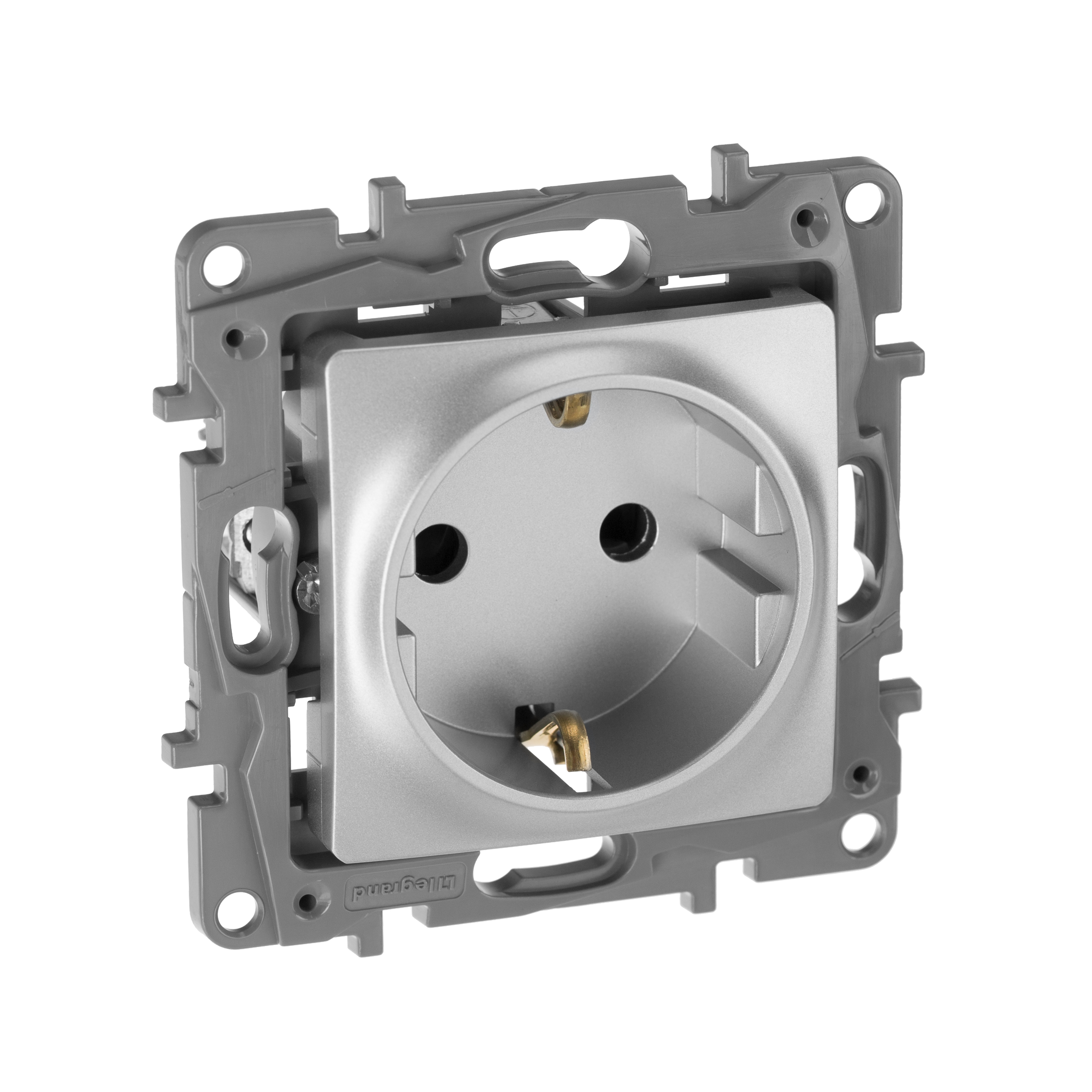 Изображение товара Legrand Etika Алюминий Розетка с/з со шторками, винтовые клеммы, 16А, 250 В.