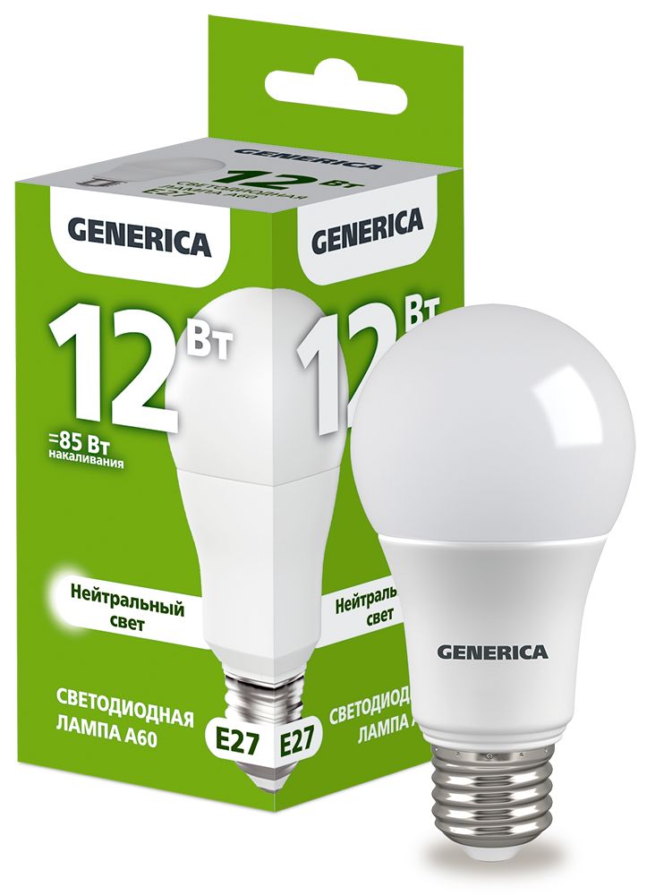 Изображение товара IEK GENERICA A60 12W 230V 4000K E27 — LED-грушевидная лампа