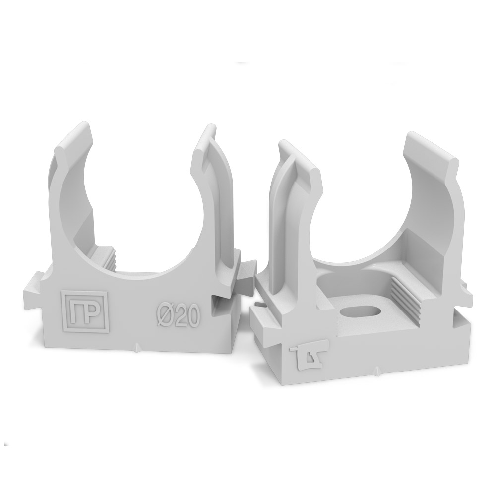 Изображение товара Промрукав Крепеж-клипса для труб атмосферостойкая для монтажного пистолета серая в п/э d20 мм (100шт/900шт уп/кор)