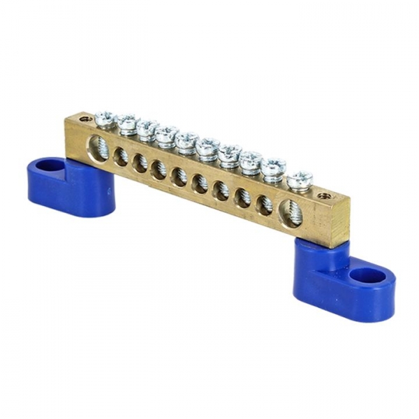 Изображение товара EKF PROxima Шина "0" N (8х12мм) 10 отверстий латунь 2 синих угловых изолятора.