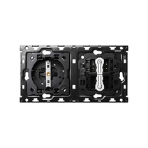Изображение товара Simon 100 Кит 2 поста механизм 1 розетка Schuko + 2 переключателя (проходные) + суппорт
