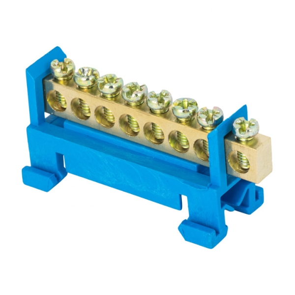 Изображение товара EKF PROxima Шина "0" N (6х9мм) 8 отверстий латунь синий изолятор тип "Стойка" на DIN-рейку.