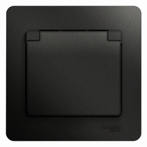 Изображение товара Systeme Electric Glossa Антрацит Розетка с/з со шторками с крышкой, 16А, IP20 (в сборе)