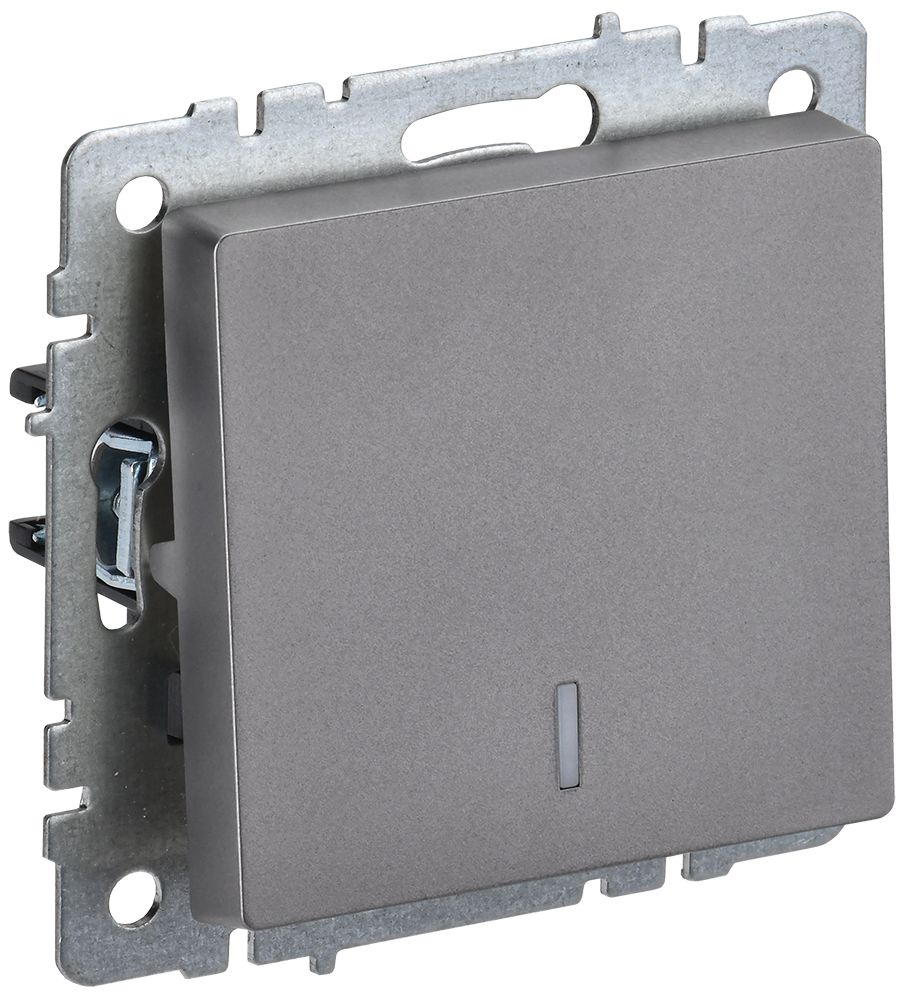 Изображение товара Выключатель IEK BRITE BASE Сталь 10 А 1-кл с индикатором