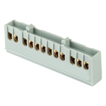 Изображение товара EKF PROxima Шина "фаза" L (6х9мм) 12 отверстий латунь серый изолированный корпус на DIN-рейку.