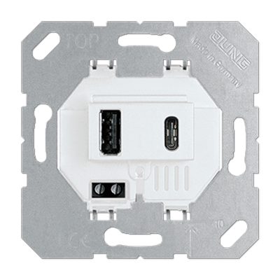 Изображение товара JUNG USB-зарядное устройство, Белый, USB тип А + USB тип С, выходной ток 3000 mA  универсальные встраиваемые механизмы