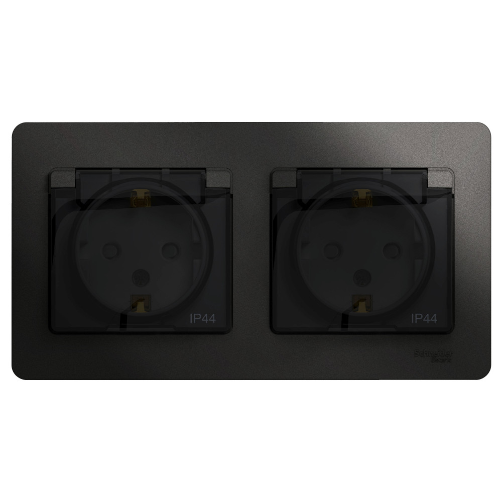 Изображение товара Systeme Electric Glossa Антрацит Розетка 2-ая с/з, со шторками, в сборе, IP44