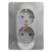 Изображение товара Systeme Electric Glossa Алюминий Розетка 2-я с/з со шторками (в сборе с рамкой)