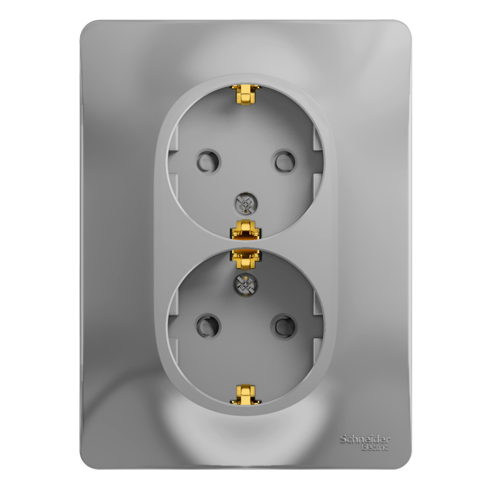 Изображение товара Systeme Electric Glossa Алюминий Розетка 2-я с/з со шторками (в сборе с рамкой)