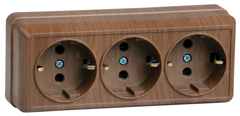 Изображение товара GENERICA OKTAVA РС23-3-ОД Розетка 3местн. с з/к 16А откр.уст. (дуб)