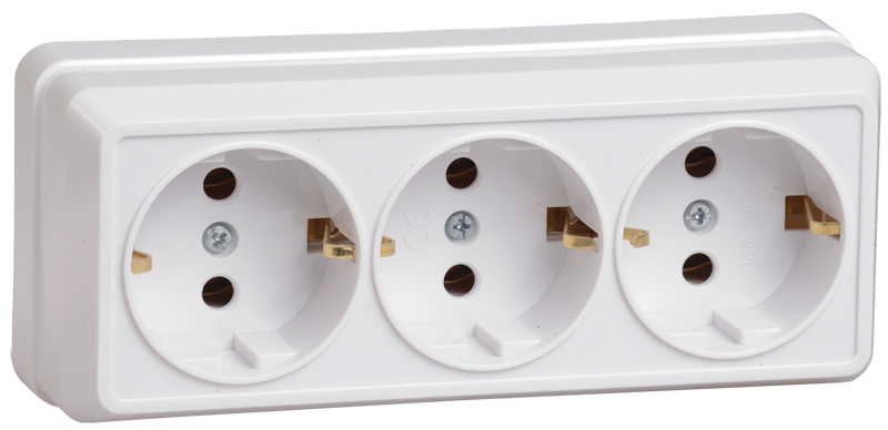 Изображение товара GENERICA OKTAVA Белый РС23-3-ОБ Розетка 3местн. с з/к 16А откр.уст.