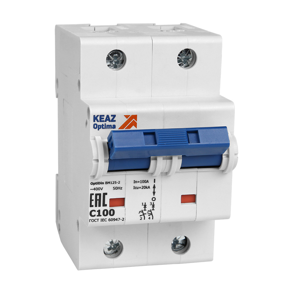 Изображение товара КЭАЗ OptiDin BM125 Автоматический выключатель 2P 125A C 15кА AC (BM125-2NC125-8ln-УХЛ3).