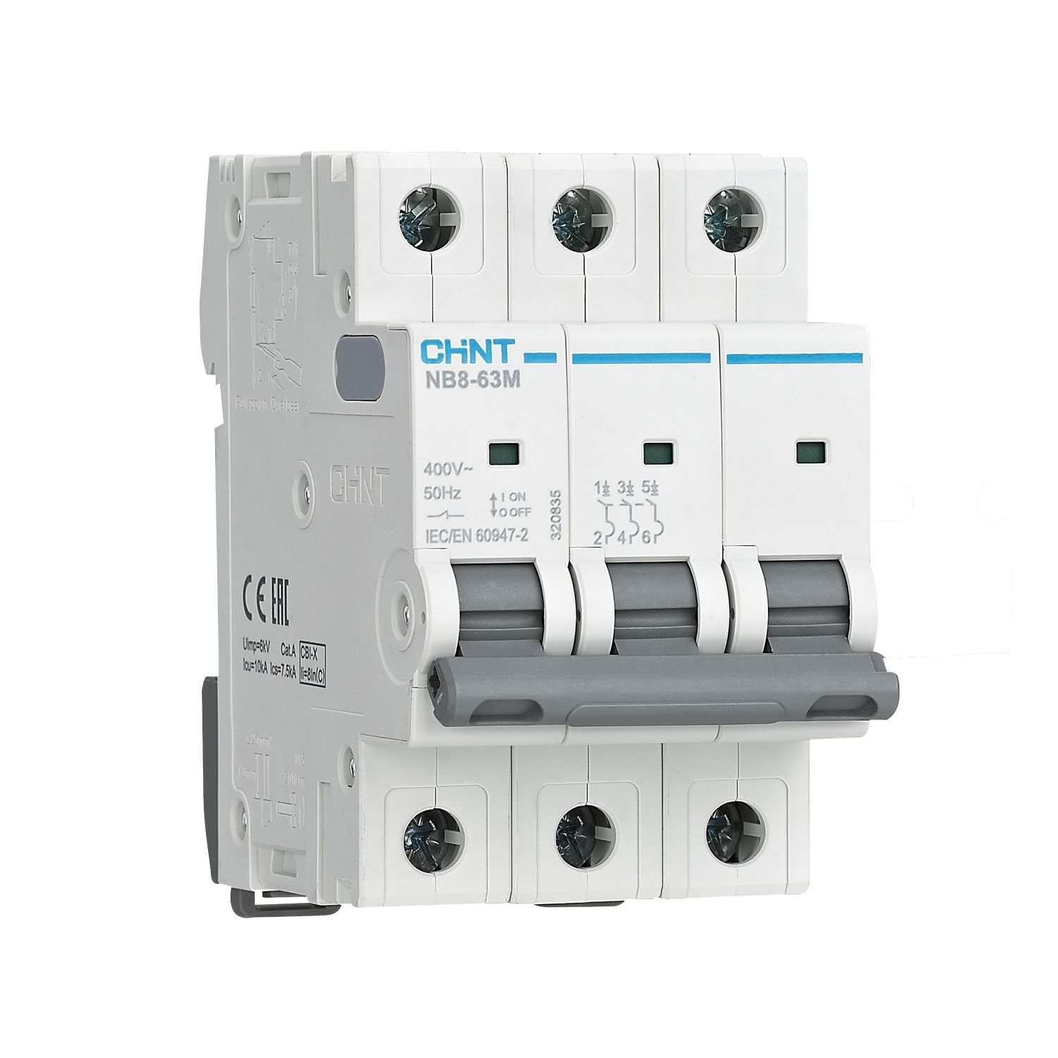 Изображение товара CHINT Авт. выкл. NB8-63M 3P 6А 10кА х-ка K без тепл. расцеп. (R)