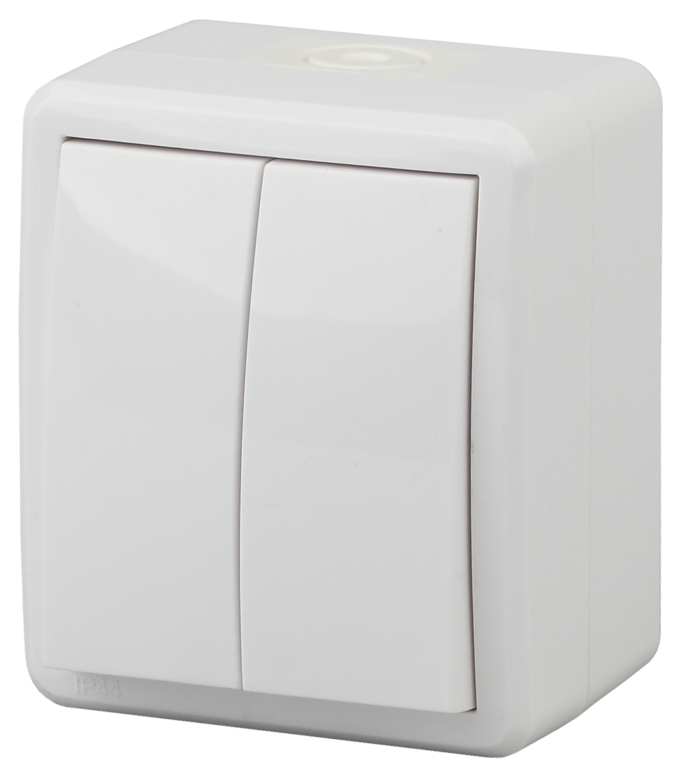 Изображение товара ЭРА Выключатель Эксперт 11-1404-01 двойной IP54 10АХ-250В ОУ белый