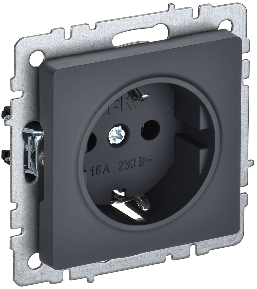 Изображение товара IEK BRITE BASE Графит Розетка 1-м с защ. штор., 16 А, 230 В