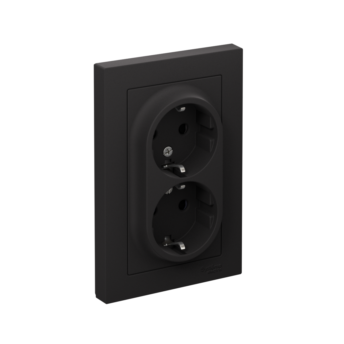 Изображение товара Systeme Electric AtlasDesign Карбон Розетка с/з двойная, со шторками, 16А, в сборе