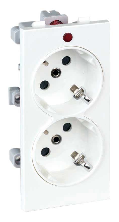 Изображение товара Simon Connect Белая Розетка с заземлением 2x2P+E, сдвоенная, S-модуль, с индикат.налич.напряжения,16А, 250В