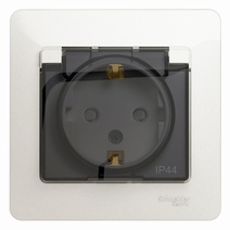 Изображение товара Systeme Electric Glossa Перламутр Розетка с/з со шторками с крышкой, 16А, IP44 (в сборе)