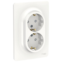 Изображение товара Schneider Electric Unica New Бел Розетка двойная, со шторками, с заземлением, винт. зажим.