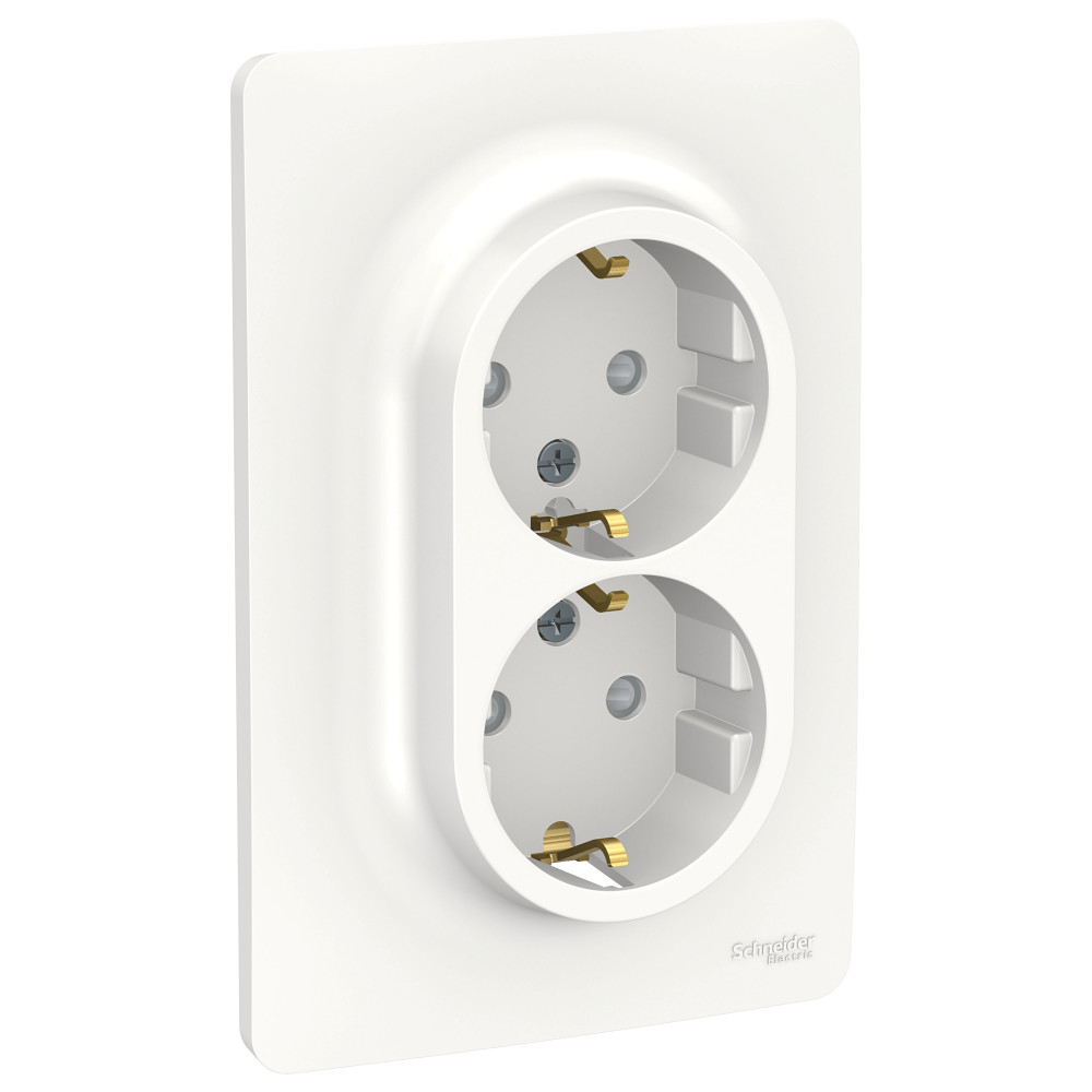 Изображение товара Schneider Electric Unica New Бел Розетка двойная, со шторками, с заземлением, винт. зажим.