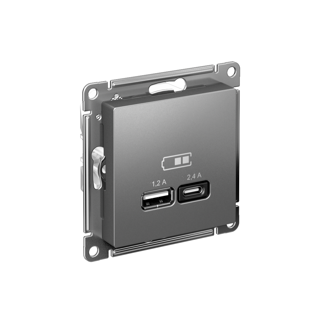 Изображение товара Systeme Electric AtlasDesign Сталь USB A+С, 5В/2,4 А, 2х5В/1,2 А, механизм