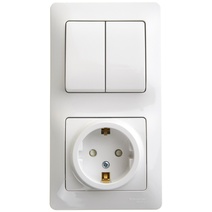 Изображение товара Systeme Electric Glossa Бел Блок: розетка с/з со шторками и 2-кл. выключатель