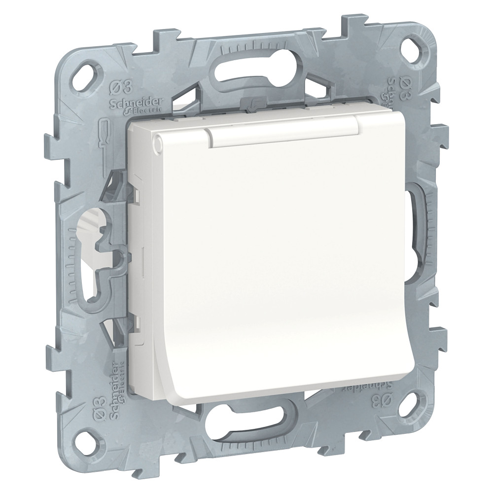 Изображение товара Schneider Electric Unica New Бел Розетка с/з со шторками, с крышкой, 16А, 250В, IP40