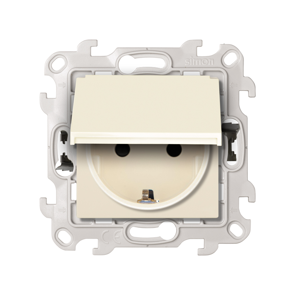 Изображение товара Simon 24 Слоновая кость Розетка 2К+3 IP44 с крышкой и защитными шторками Push&Go