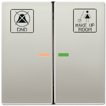 Изображение товара JUNG LS 990 Edelstahl Клавиша 2-ая с красной и зелёной линзами, с символами DND и Make up room