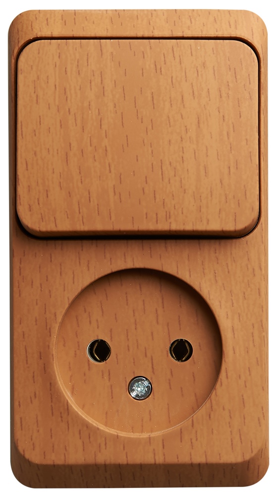 Изображение товара Systeme Electric Этюд Бук Блок розетка без заземления и одноклавишный выключатель 16А 250В