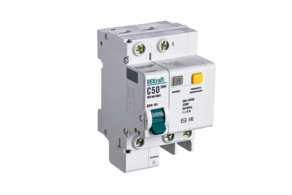 Изображение товара Dekraft ДИФ-101 50 А 30 мА 220 В типа C, 1P+N, 4,5 кА