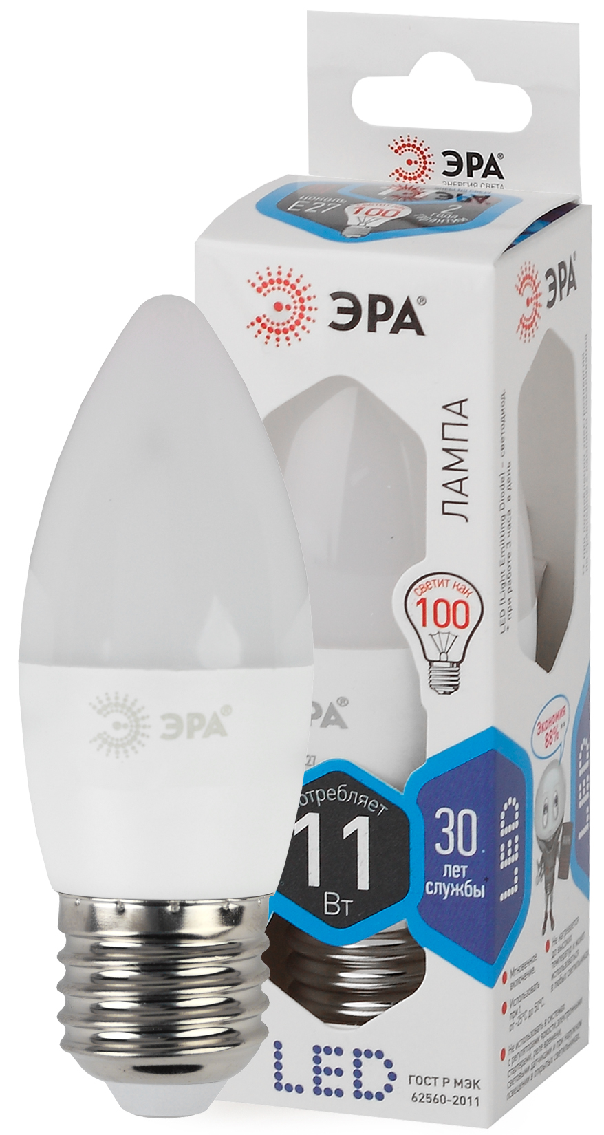 Изображение товара ЭРА Лампа светодиодная STD LED B35-11W-840-E27 11Вт свеча нейтральный белый свeт Е27