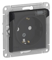 Изображение товара Systeme Electric AtlasDesign Aqua Карбон Розетка с/з со шторками, с крышкой, 16А, IP44, механизм