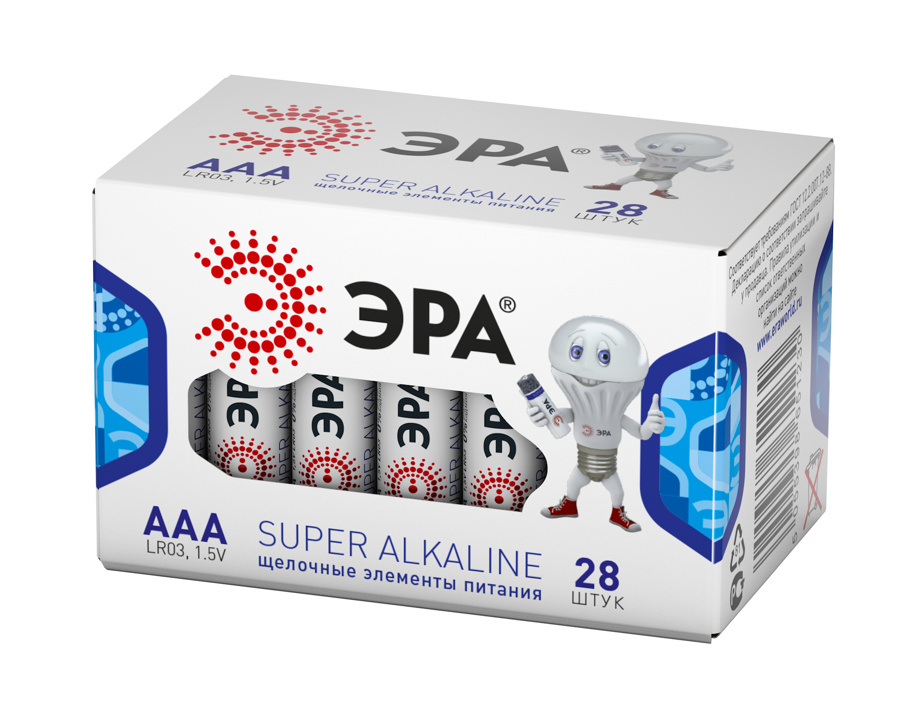 Изображение товара ЭРА Батарейки LR03-28 box SUPER Alkaline (28/1120/44800)