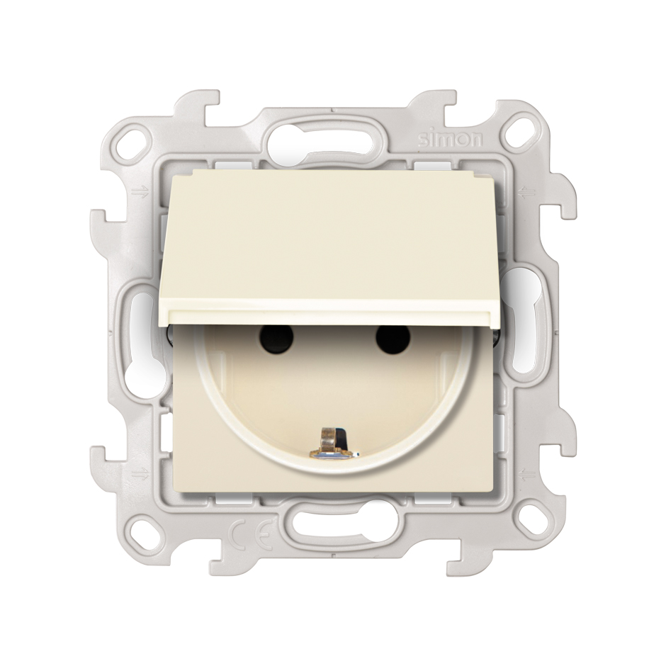 Изображение товара Simon 24 Слоновая кость Розетка 2К+3 Sсhuko IP44 c крышкой и защитными шторками