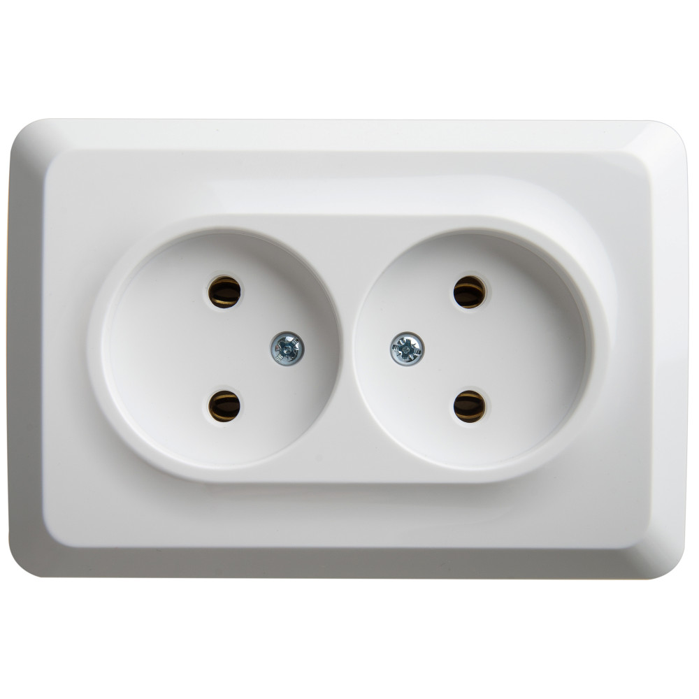 Изображение товара Systeme Electric Этюд наруж Бел Розетка 2-ая угловая б/з без шторок 16А 250B